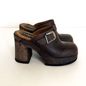 Vintage Candies Platform Leather Block Heel Clogs Mules 7M Grunge Western Rodeo